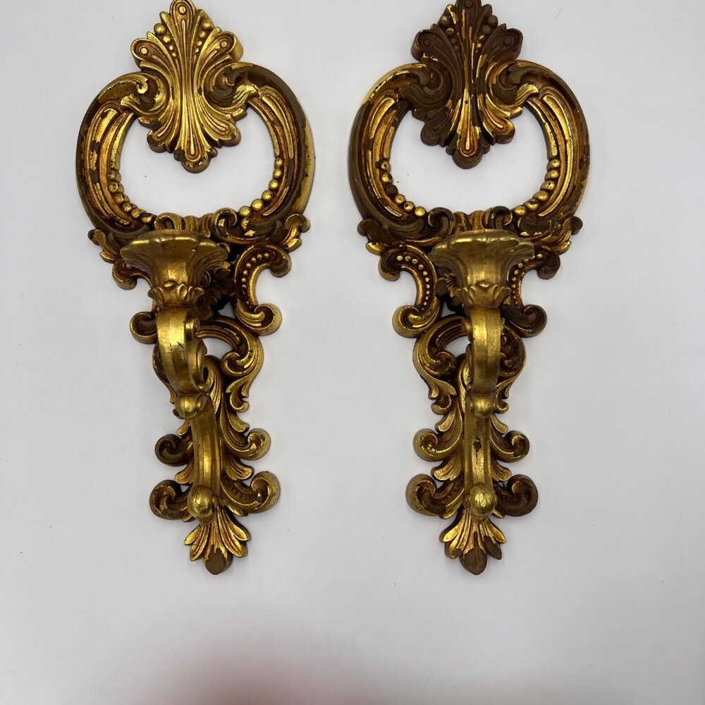 Pair Of Vintage 1970’s Dart Ind. Wall Sconce Cand Holders Gold Hollywood Regency